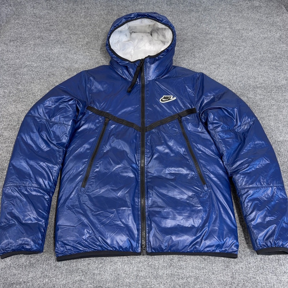 Nike Puffer Jacket Men Small Blue Synthetic Fill Hooded Windrunner *READ*